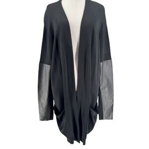 Steffen Schraut Women's Black Goat Leather Long Sleeves Cardigan Sweater Size 42